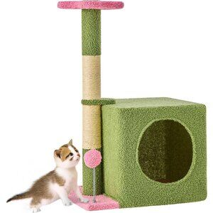 Nineshi 24-Inch Cat Tree for Kittens, Condo, Scratching Post Flower Shaped, Pink